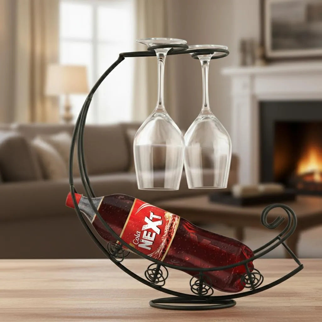 Golden Metal Glass & Bottle Holder | Luxury Kitchen & Countertop Organizer | CASOVIX