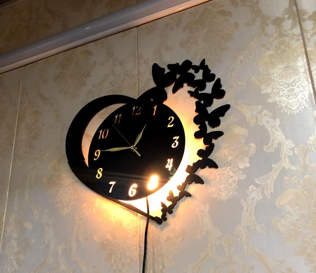 Heart & Butterfly Wall Clock | Modern Black Decorative Wall Clock | CASOVIX