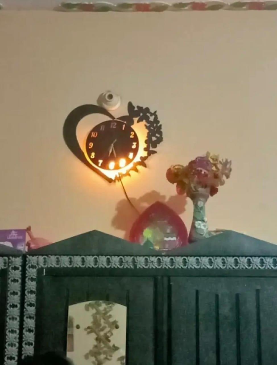 Heart & Butterfly Wall Clock | Modern Black Decorative Wall Clock | CASOVIX