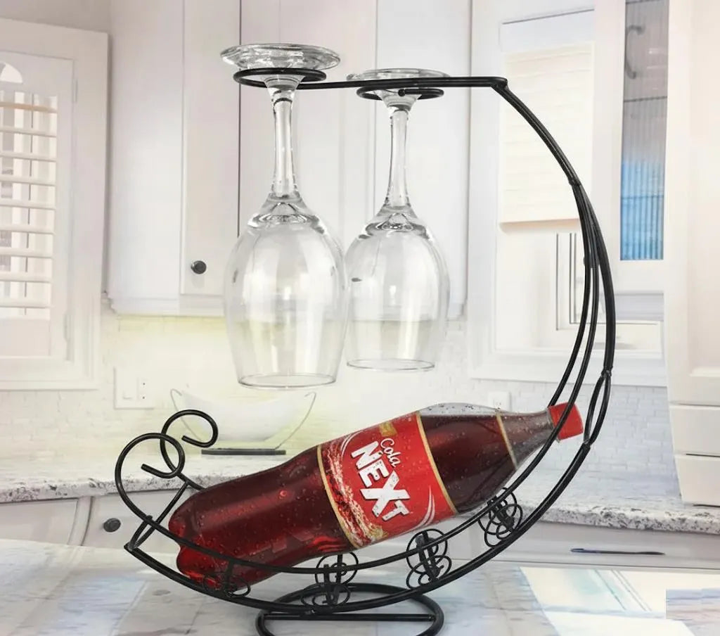 Golden Metal Glass & Bottle Holder | Luxury Kitchen & Countertop Organizer | CASOVIX