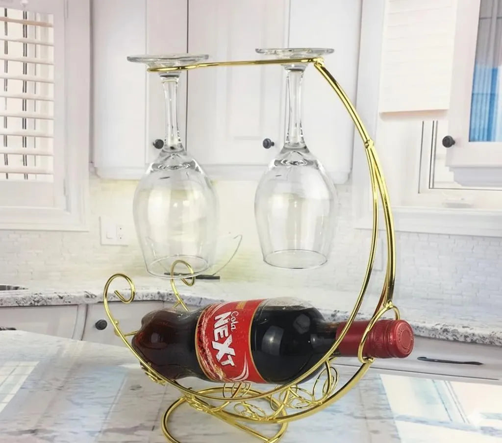 Golden Metal Glass & Bottle Holder | Luxury Kitchen & Countertop Organizer | CASOVIX