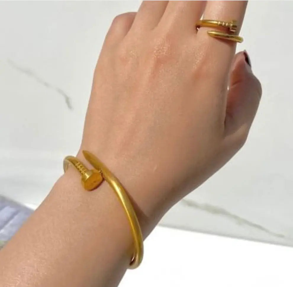 Nail Handcuff Bracelet with Free Ring | Elegant Jewelry Set | CASOVIX