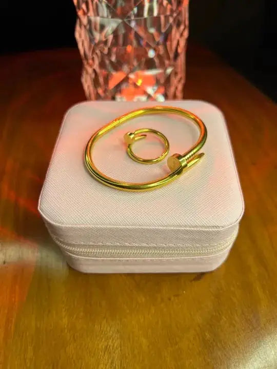 Nail Handcuff Bracelet with Free Ring | Elegant Jewelry Set | CASOVIX