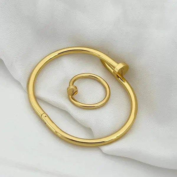 Nail Handcuff Bracelet with Free Ring | Elegant Jewelry Set | CASOVIX